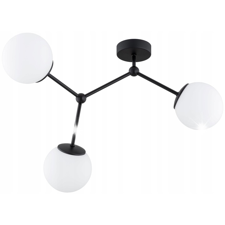 Висяща лампа Milo, метална, черна, 30x60см, с бял стъклен абажур, E27