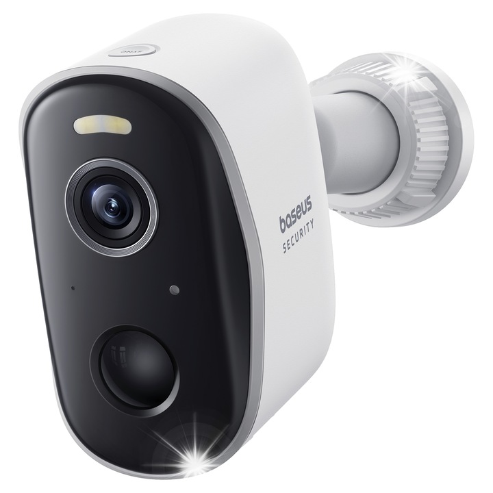 Безжична външна камера за наблюдение 2K Baseus Security N1, AI откриване, цветно нощно виждане, бяла, 71.58x51.7x92.93mm
