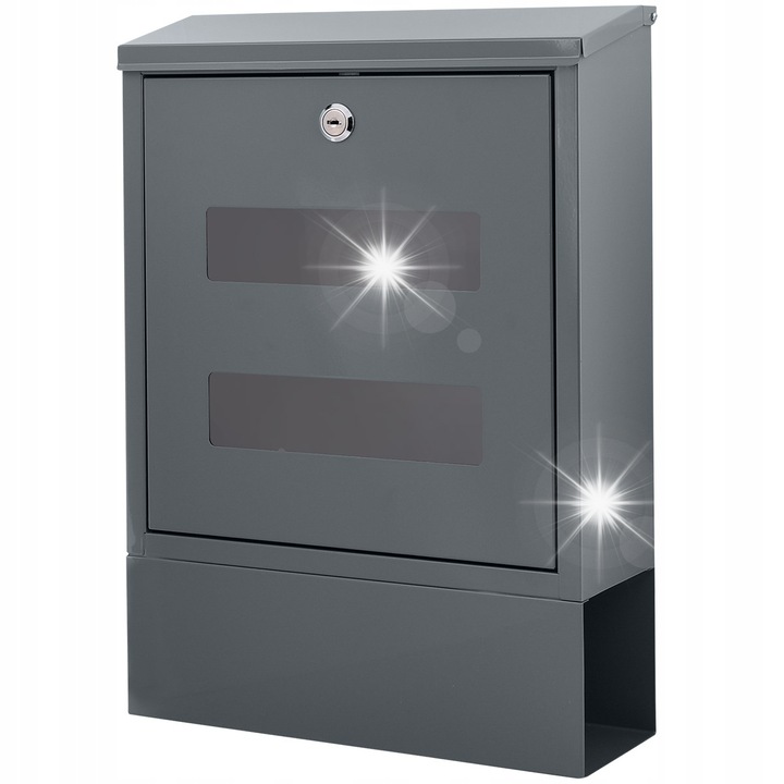 Sevice postaláda, rozsdamentes acél, ablakkal, újságtartóval, 30,5x43,5x10cm