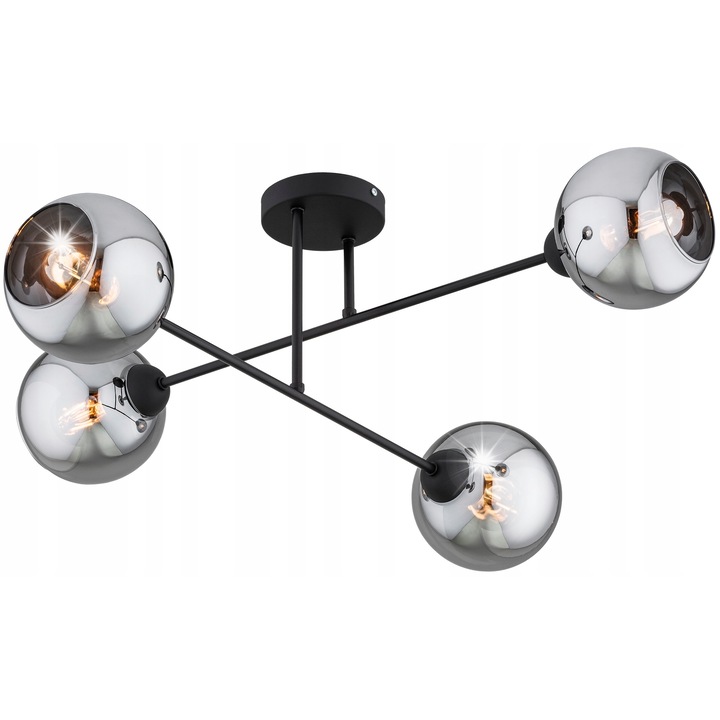 Метална висяща лампа със стъклен абажур, модерен дизайн, черна, 28x70см