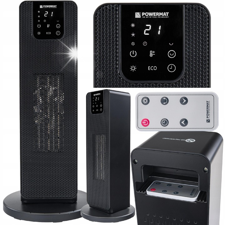 Powermat PM-GKL-3000DL kerámia hőlégfúvó, 1000/2000 W, távirányítóval, 46x21x12,5 cm