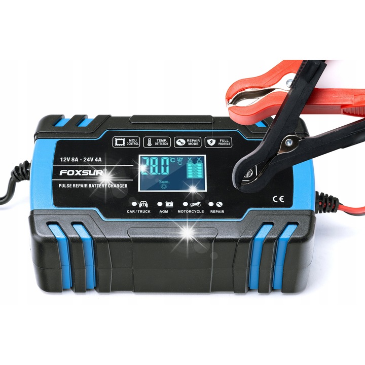 Sevic F251 autóakkumulátor töltő, 12V/24V, regeneráló funkció, LCD, 3-160AH/2-80AH