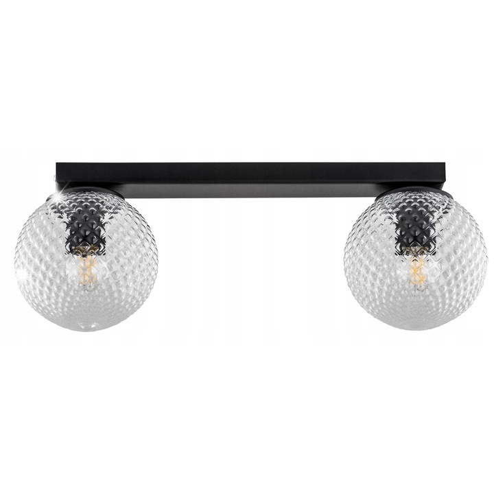 Висяща лампа Stella, черен метал, прозрачен стъклен абажур, 15x50см