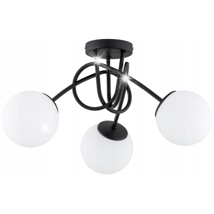 Висяща лампа Milo, метална, черна, 30x40см, с бял стъклен абажур, E27