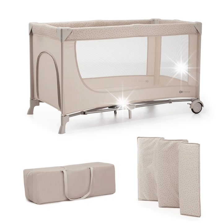 Kinderkraft Joy 2 az 1-ben utazóágy, bézs, mobilitás, könnyen szállítható