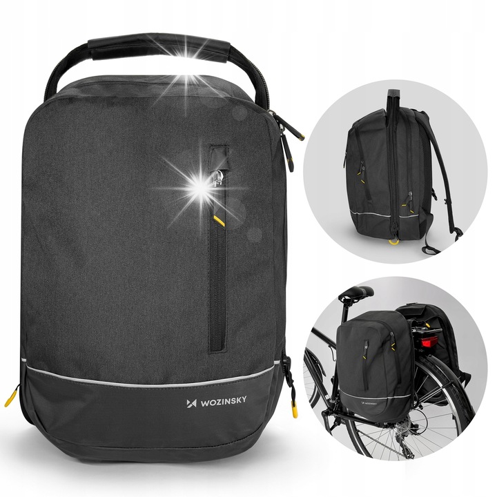 Wozinsky Велосипедна чанта 2 в 1, вместимост 30л, черна, размери 43x32x20см
