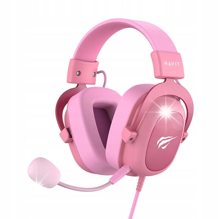 Casti gaming Havit H2002D, alb/violet, cablu detasabil, 1m