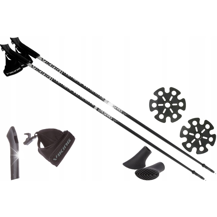 Щеки за трекинг Viking Lite Pro, 115 см, алуминий 6061, профилиран грип, черно със сиво, пълен комплект