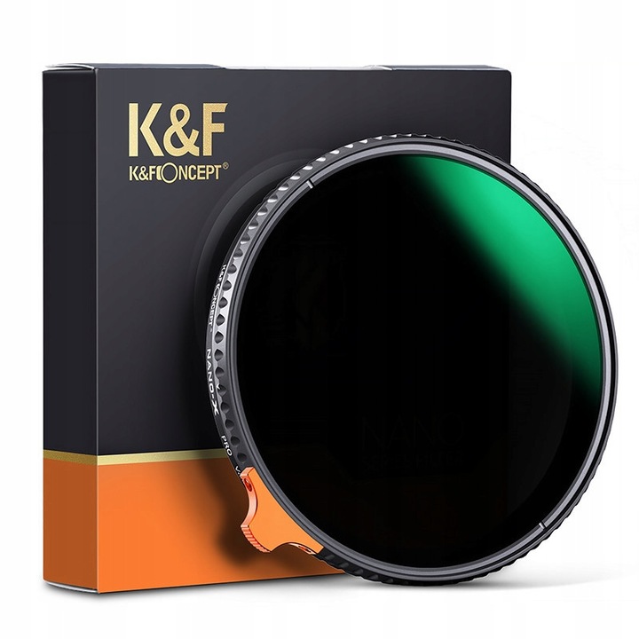 Filtru ND variabil K&F Concept Nano-X ND2-ND400, reglabil 1-9 trepte, sticla optica cu nano-pelicula, rezistent la zgarieturi, Negru, 62mm