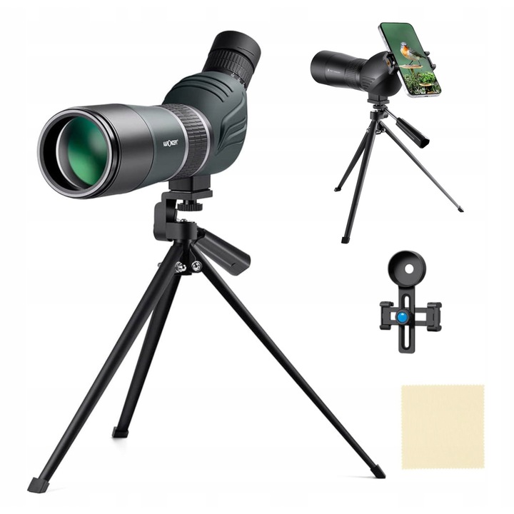 Монокуляр K&F Concept KF33.033V1, 20-60x увеличение, 60 мм обектив BAK4 с FMC покритие, IP56 устойчив, със стойка за телефон и статив, Черен, 1 бр