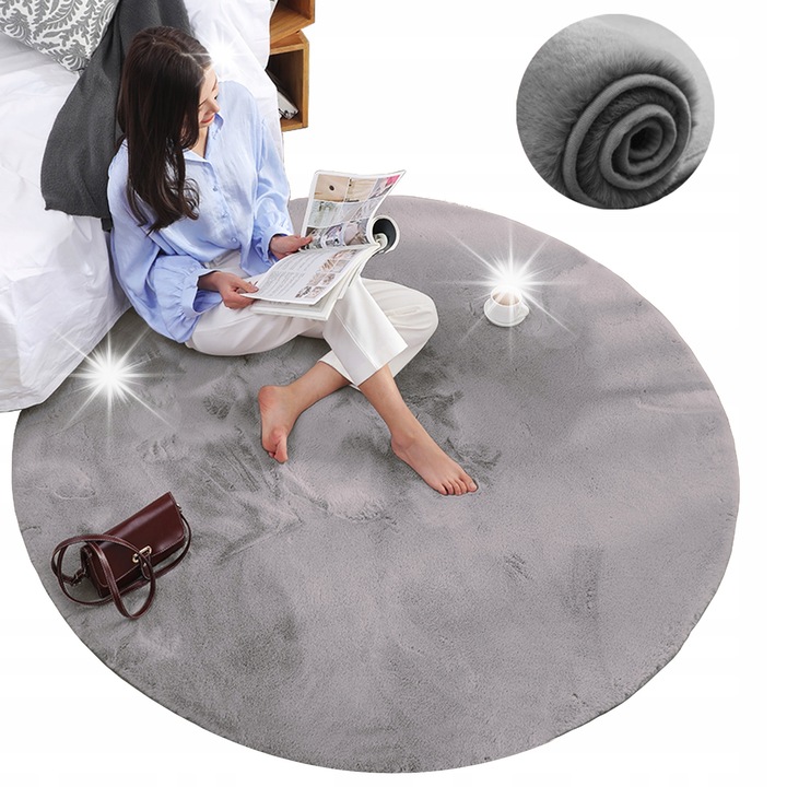 Кръгъл килим Rabbit, Strado, 160x160см, сребрист, антиалергичен, с противоплъзгаща основа