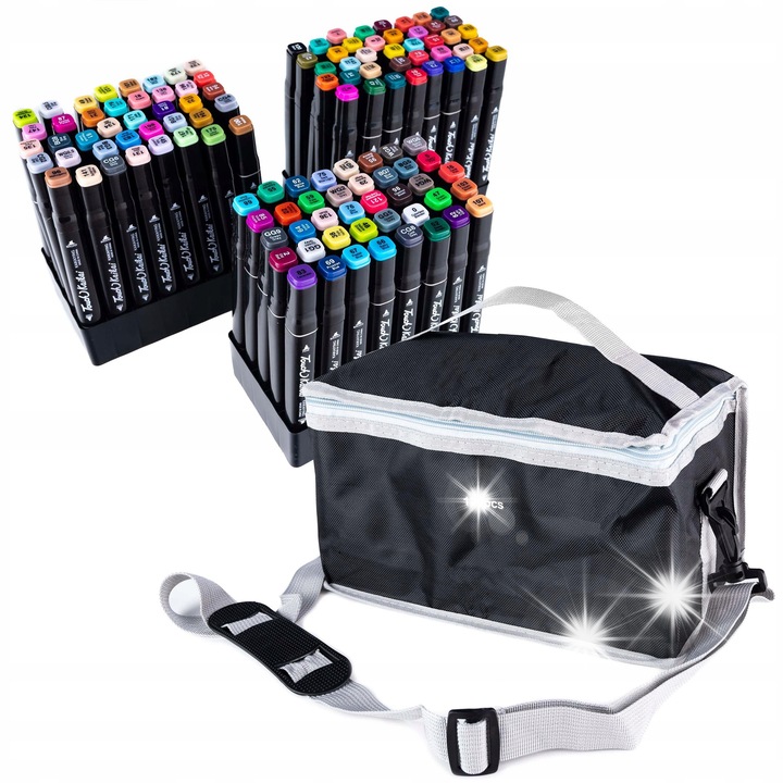 Комплект маркери Gotel 120 цвята, с 2 върха, калъф 28x15x16cm