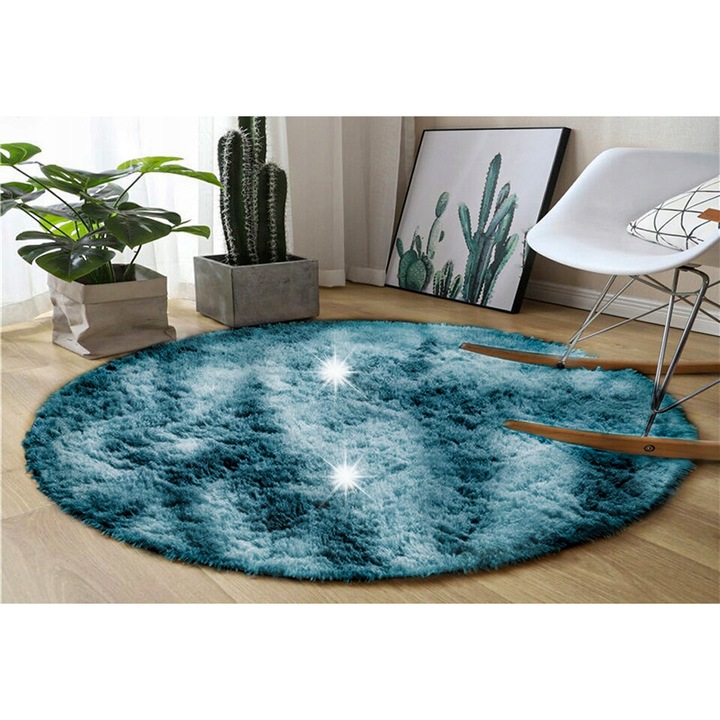 Кръгъл килим Shaggy Ombre Navy 180 см, комплект, 3,5 см дебелина