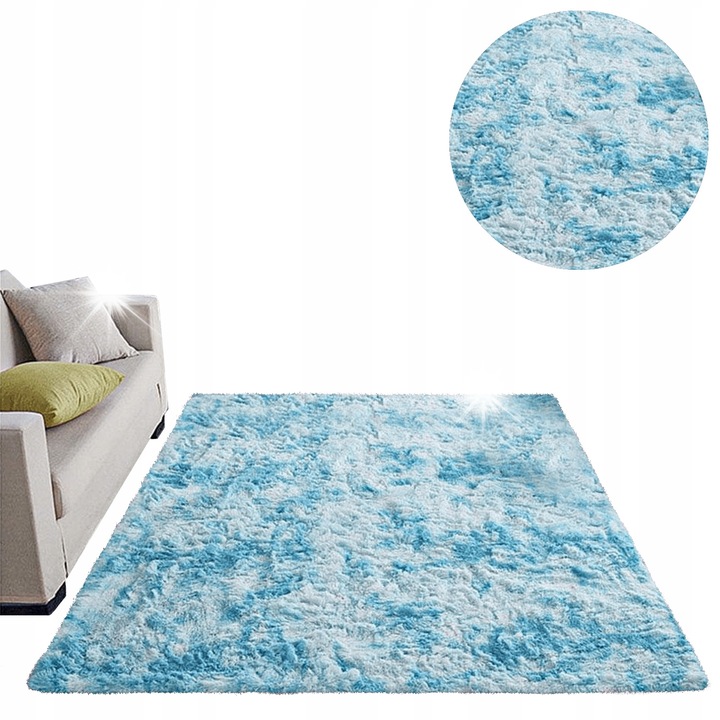 Килим Shaggy Strado Ombre 300x200cm Син, Противоплъзгащ, Дебелина 3,5см, Комплект