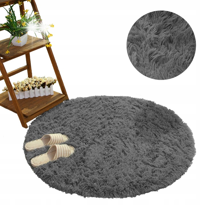 Кръгъл килим Shaggy 300 см, GreyNight, противоплъзгащ, дебелина 3,5 см, комплект
