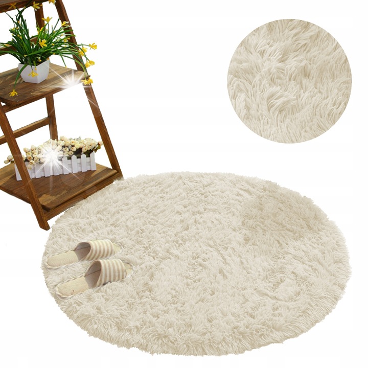 Кръгъл килим Shaggy 180 см Кремаво-бежов, неплъзгащ се, мек, модерен дизайн