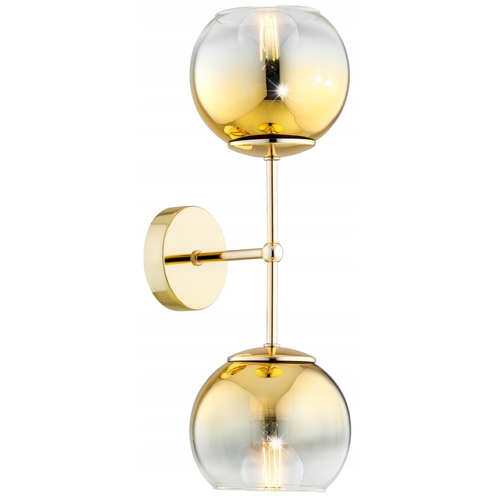 Стенна лампа Astra, метална, златна, 40x15см, със стъклен абажур, E27, стенен монтаж