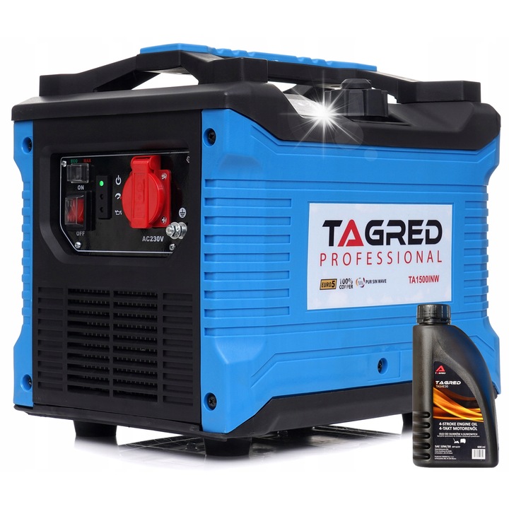 Generator electric invertoare Tagred 1200W, motor 4-timpuri, cupru, 13kg, set cu ulei
