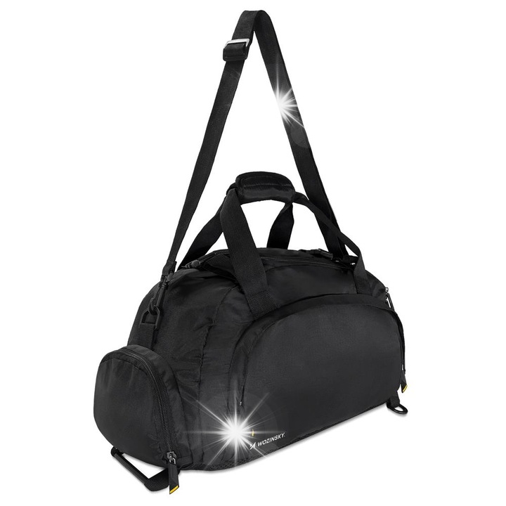 Wozinsky 2 az 1-ben sporttáska, fekete, 45x20x25 cm, kézipoggyász, kiegészítő rekeszekkel