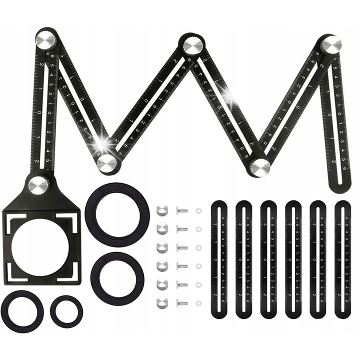 Комплект измервателни инструменти Tagred, шаблон за маркиране на отвори, 12 рамена, размери на отворите 25мм-75мм