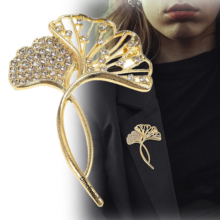 Brosă delicată din cristal, Omelivon, auriu șampanie, pentru femei