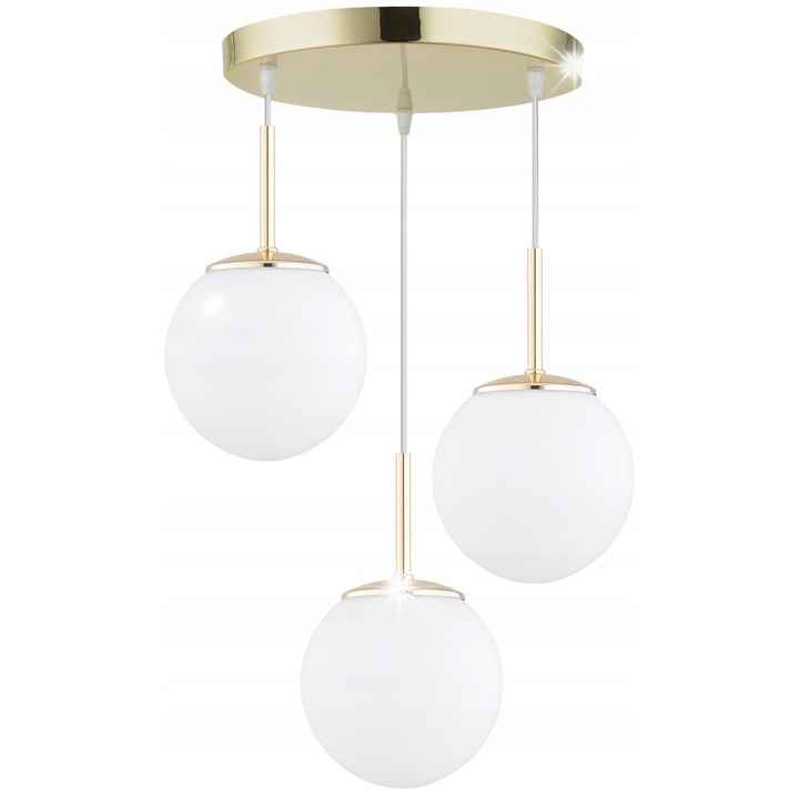 Висяща лампа Milo, метална, златна, 20-90x30см, с бял стъклен абажур, E27