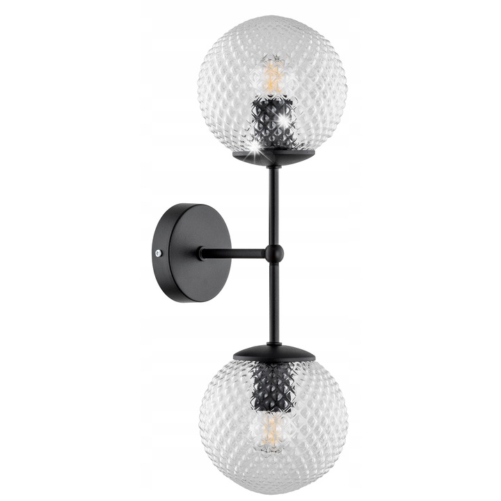 Лампа Стелла, метална, черна, 15x15см, модерен дизайн, с прозрачен стъклен абажур