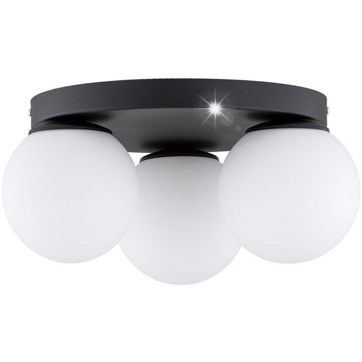 Висяща лампа Milo, метал, черна, 15x30см, с бял стъклен абажур, E27