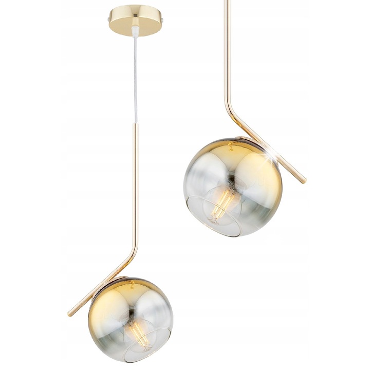 Висяща лампа Astra, метална, златна, максимална височина 110 см, със стъклен абажур, E27