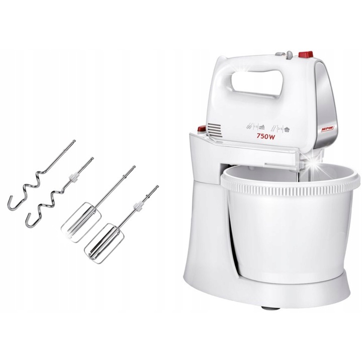 Миксер MPM MMR-20Z, 750W, 5 скорости, бял, комплект с 2 аксесоара