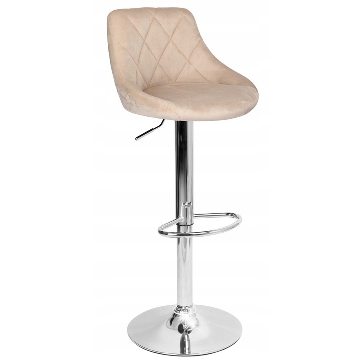 Бар стол Cydro, бежов, кадифена материя, регулируема височина, метална основа