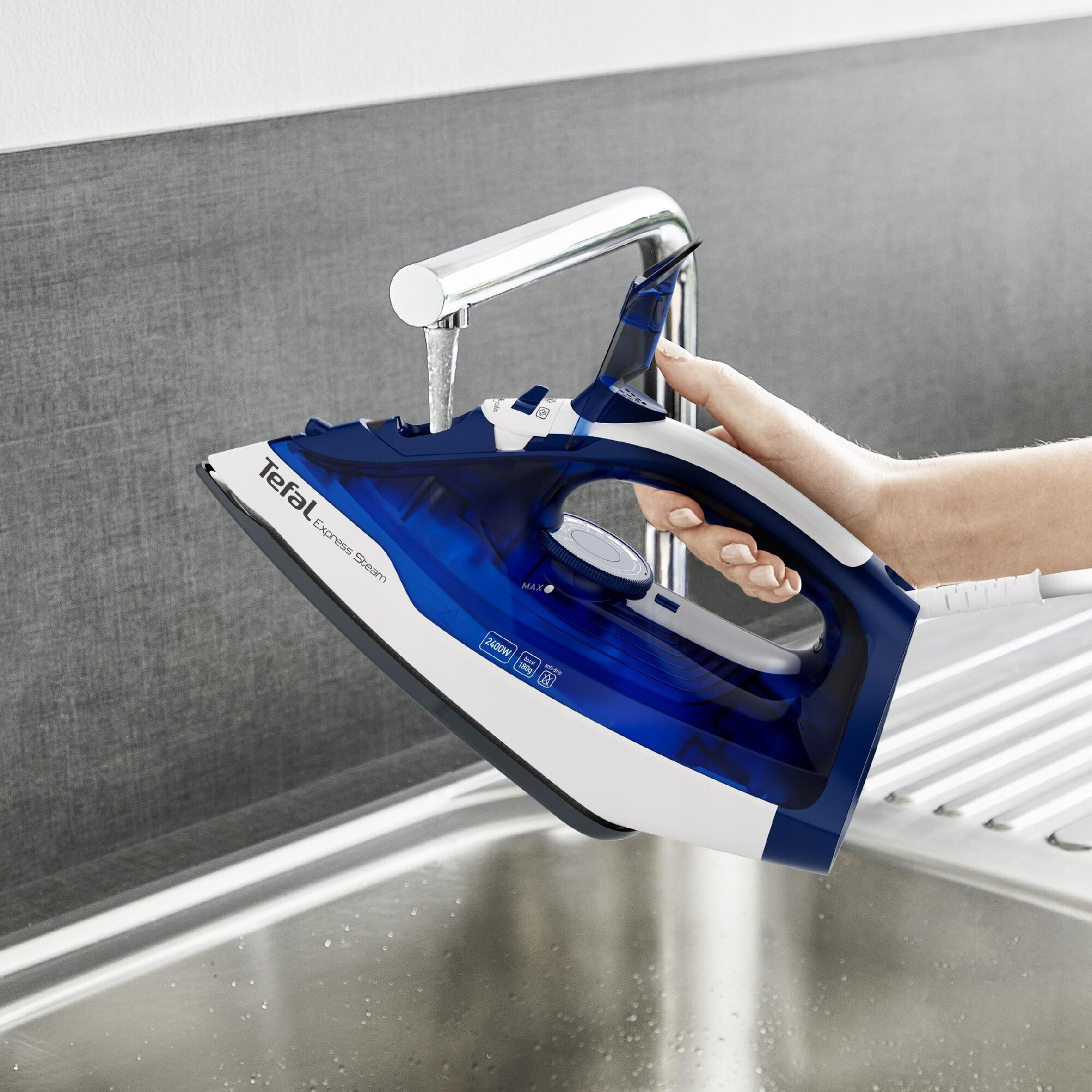 Fier de calcat cu abur TEFAL Express Steam FV2838, 2400W, 160g/min, ceramica, 270ml