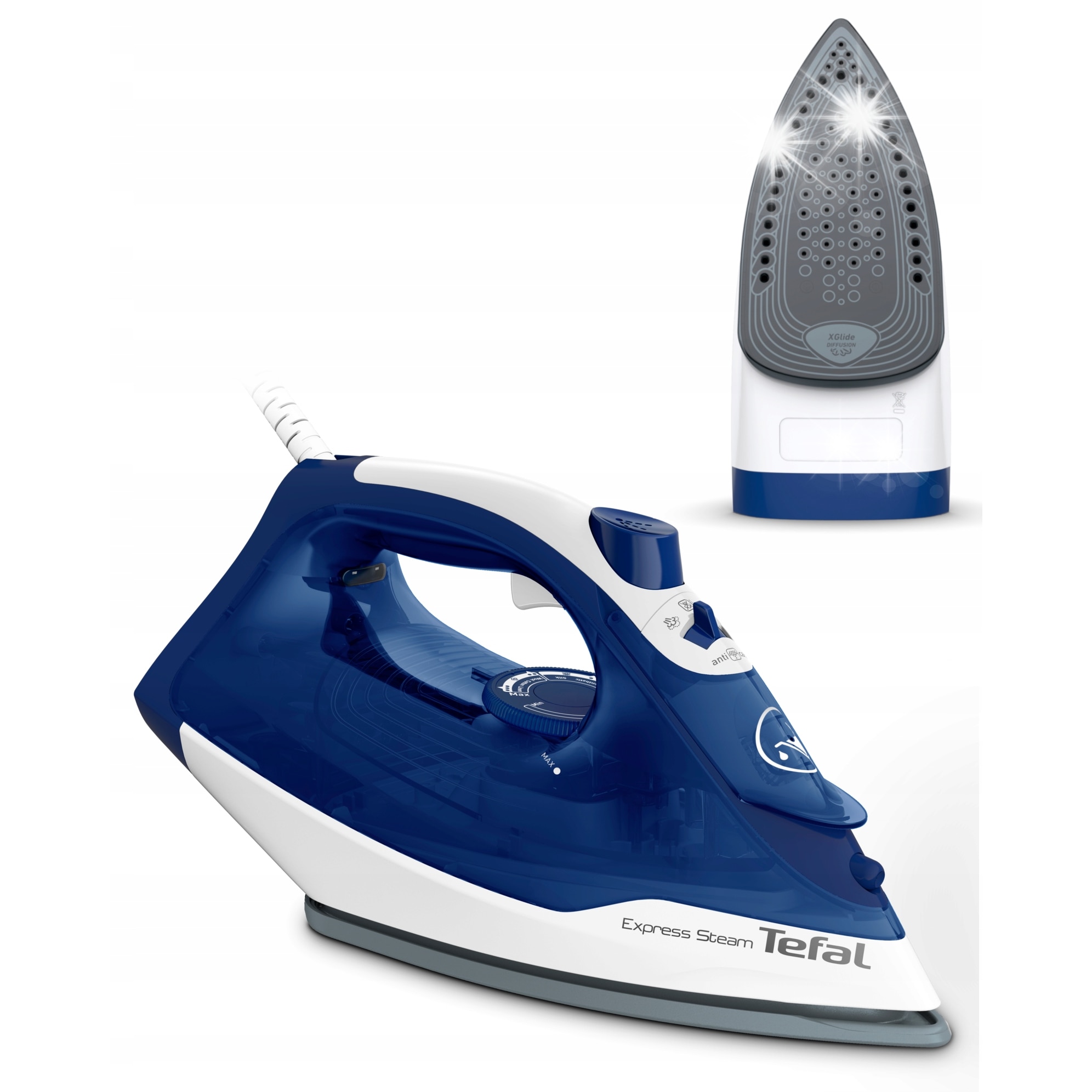 Fier de calcat cu abur TEFAL Express Steam FV2838, 2400W, 160g/min, ceramica, 270ml