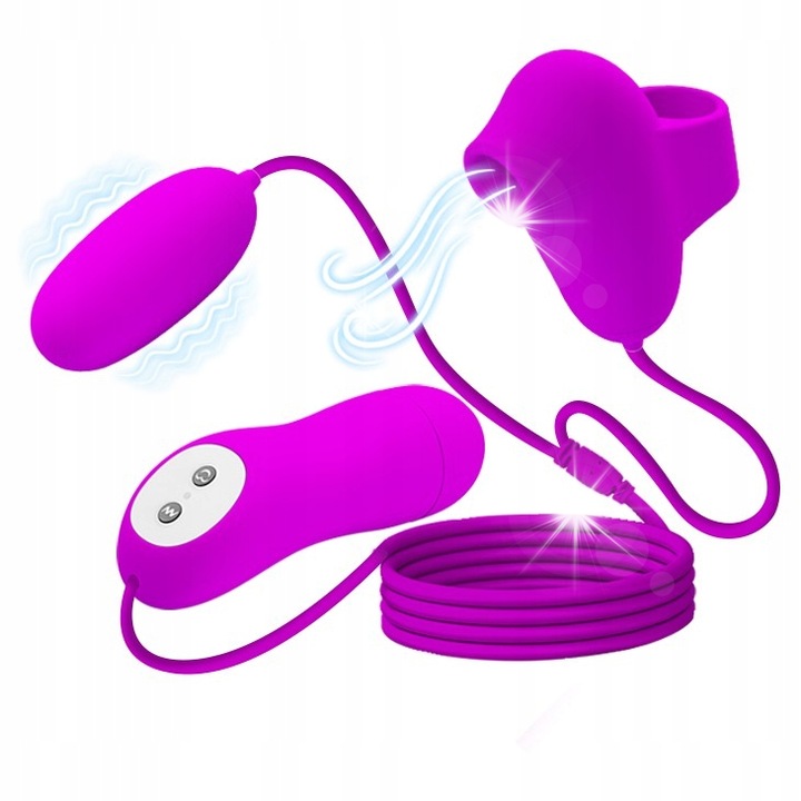 Vibrátor multifunkcionális Pretty Love, 12 rezgésfunkció és 12 szívásfunkció, lila, 170x140x40mm