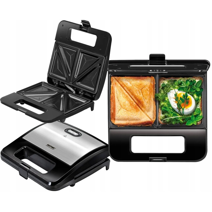 Opiekacz sandwich Aigostar 800W, placi antiaderente, inox, 23x14,3cm, set complet
