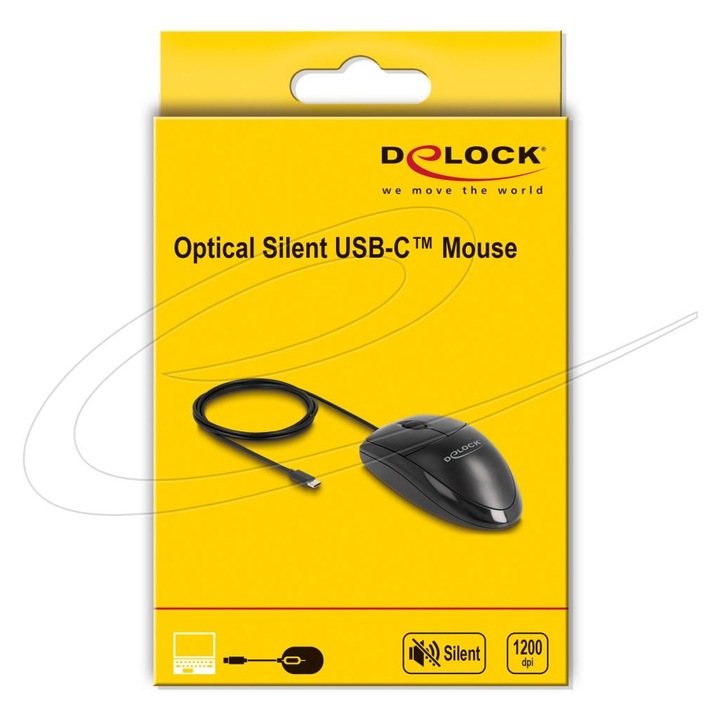 Mouse DeLock USB Type-C, 1200DPI, negru
