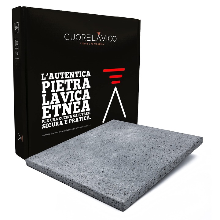 Piatra Vulcanica Etna pentru Pizza, Cuore Lavico, 39x35x2 cm, pentru cuptor și grătar, fabricată în Italia