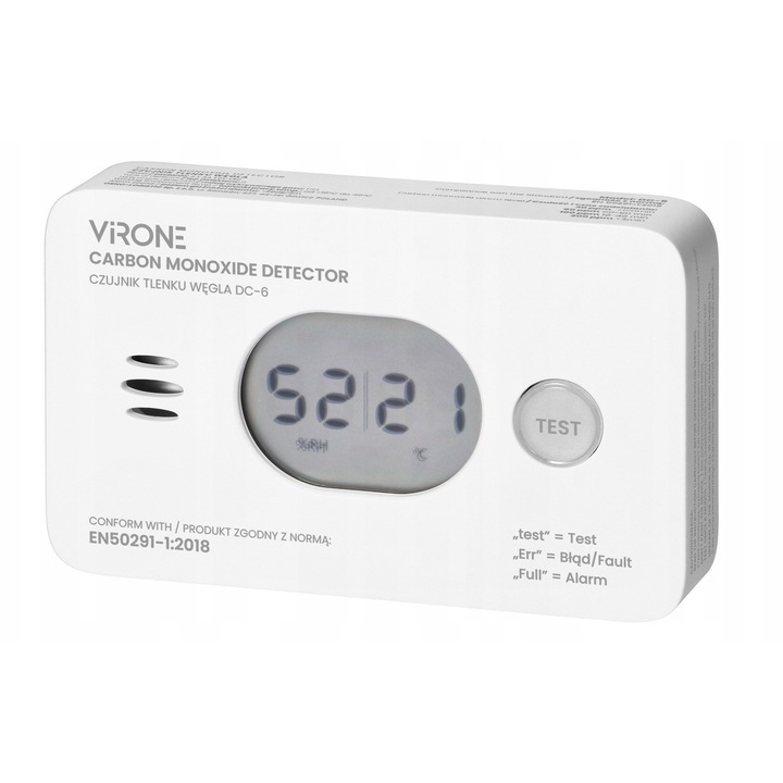 Detector de monoxid de carbon, Virone, buton TEST, 126x77x34mm