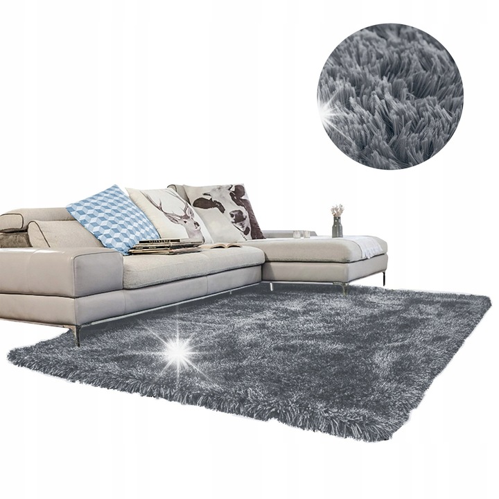 Килим Shaggy Strado, сив, 250x350см, противоплъзгащ, дебелина 3,5см, комплект