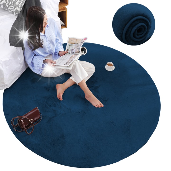 Килими Окръгли Страдо Заек RoyalNavy 110x110, антиалергични, пухкави, 20мм дебелина