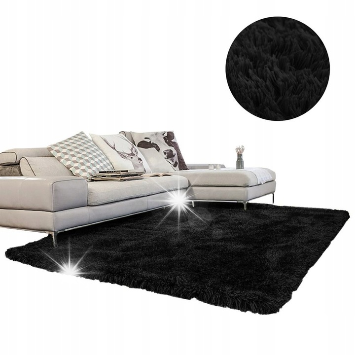 Килим Shaggy Strado 140x200 BlackSky, материал полиестер, дебелина 3,5 см, модерен дизайн, комплект
