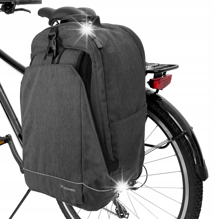 Чанта за велосипед Wozinsky 40L, черна, 2 в 1, раница и чанта за багажник, размери 50x31x23см