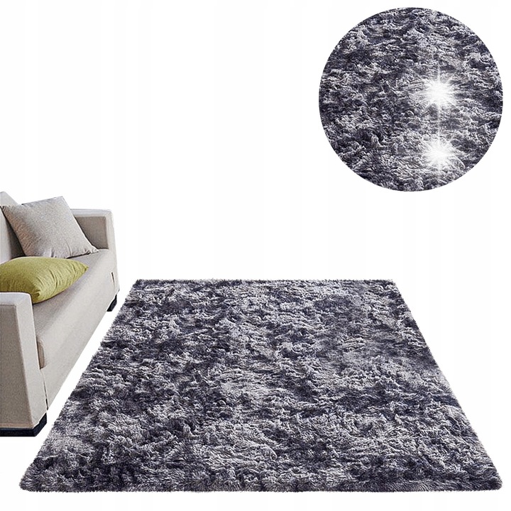 Килим Shaggy Strado Ombre 260x180cm, сив, противоплъзгащ, мек, комплект