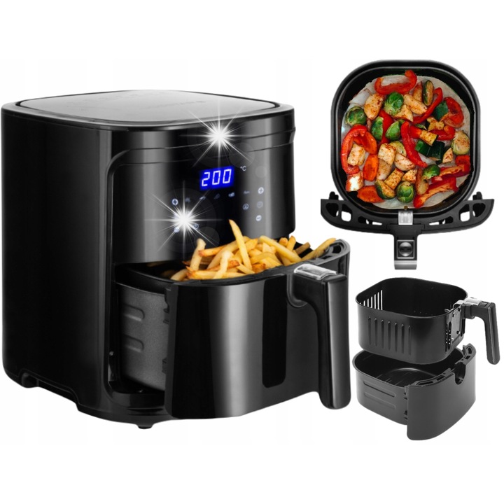 Aigostar olajmentes fritőz, 1900W, 7 literes kapacitás, fekete, 7 program