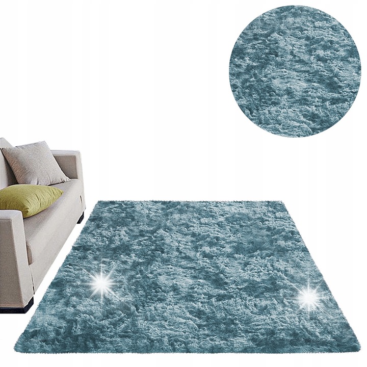 Килим Shaggy Ombre Navy 160x200 см, противоплъзгащ, дебелина 3,5 см, комплект