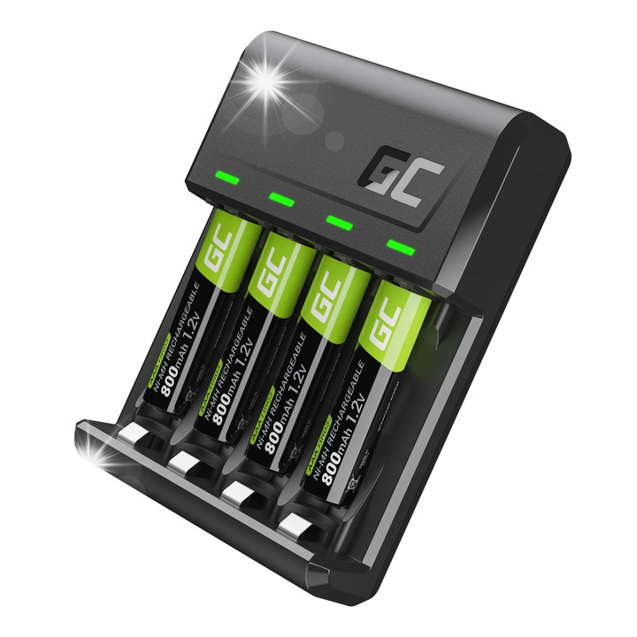 Комплект зарядно устройство за батерии/4 x батерии, Green Cell, 800mAh, 1.2V