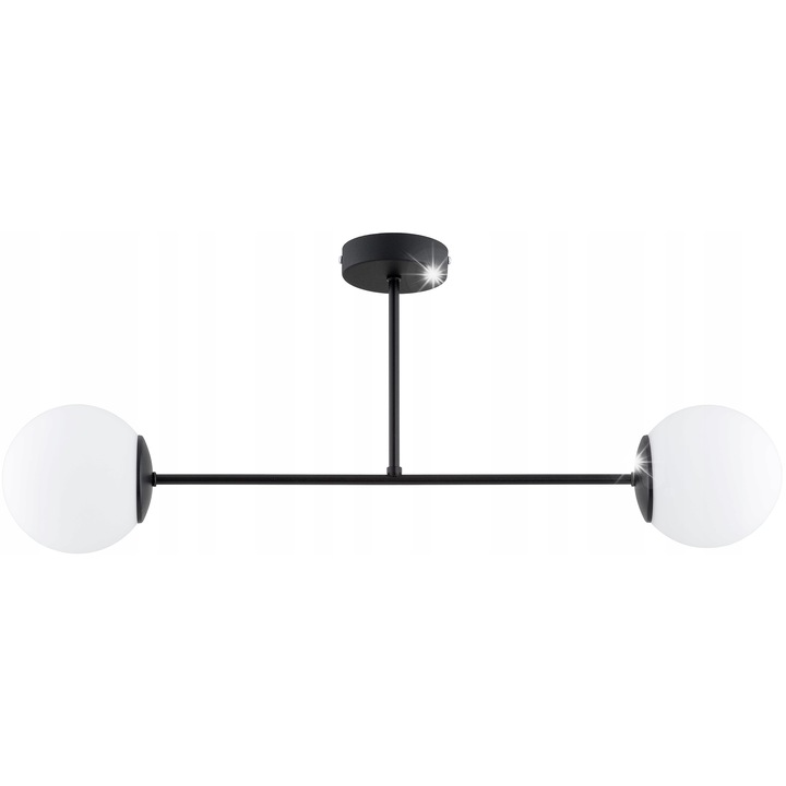 Висяща лампа Milo, метал, черна, 30x70см, с бял стъклен абажур, E27, модерен дизайн