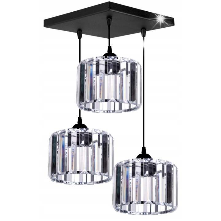 Висящ полилей с кристали, черен, 20-90см, E27, пълен комплект