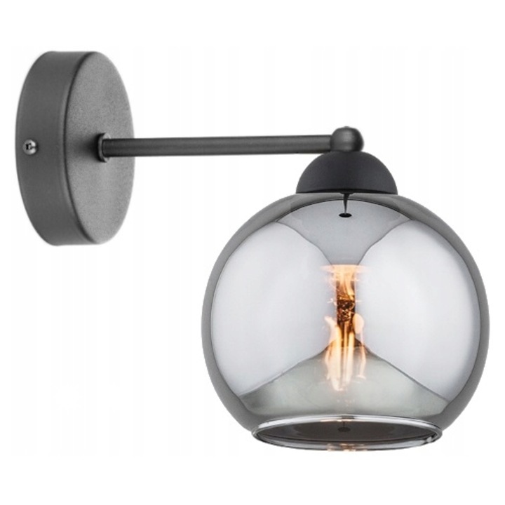 Стенна лампа, модел Dior, метал със стъклен абажур, черна, 15x20см