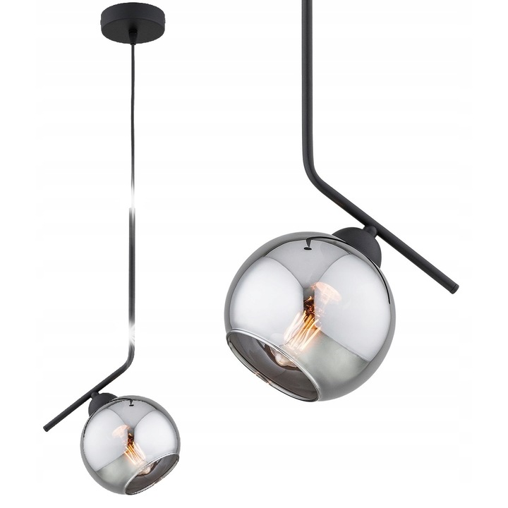 Метална висяща лампа със стъклен абажур, модерен дизайн, черна, 110 см, E27
